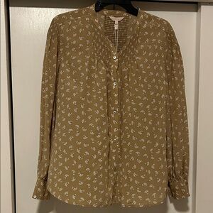 NWT Rebecca Taylor Beige Blouse with Ivory Floral Design, 100% silk